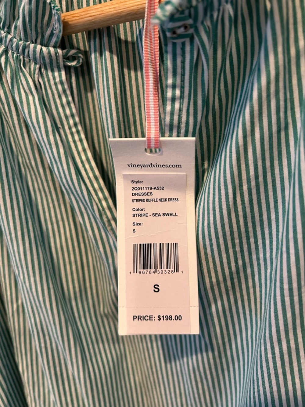 Vineyard Vines Green Stripe Ruffle Dress - Picture 3 of 12